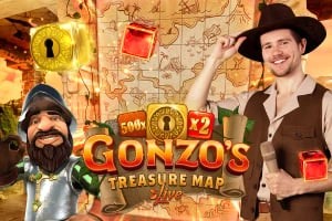 Official Live Dealer logo: Gonzo's Treasure Map by Evolution at Spinko24